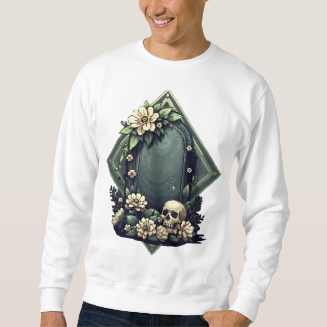 Sweatshirt Pixel Art Grave avec Floral et crâne (Devant)
