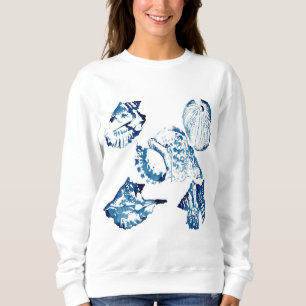 Sweatshirt plage d'été chic indigo bleu watercolor seashell