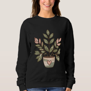 Sweatshirt Plante à l'aquarelle avec pot à cœur