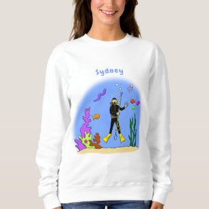 Sweatshirt Plongeur en scaphandre et poissons créatures marin