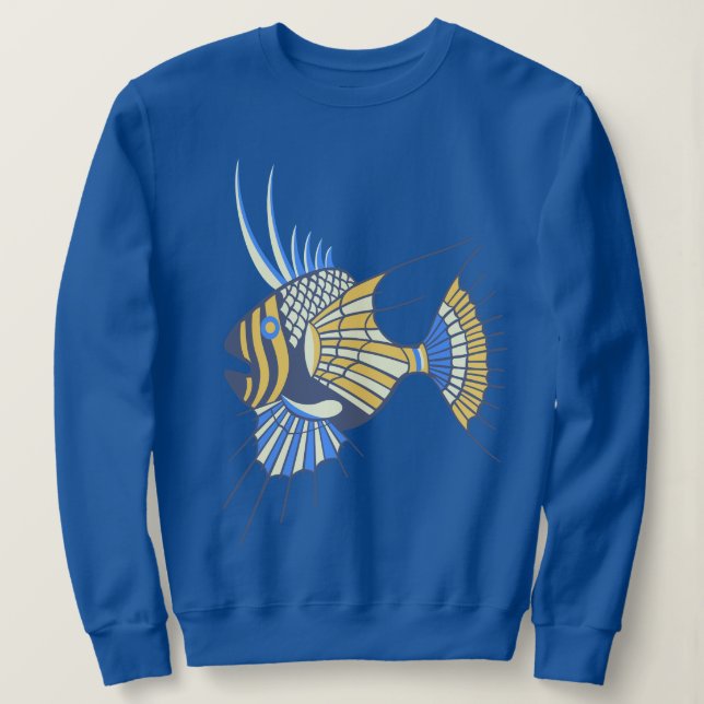 Sweatshirt Poisson aquatique bleu tropical jaune (Design devant)