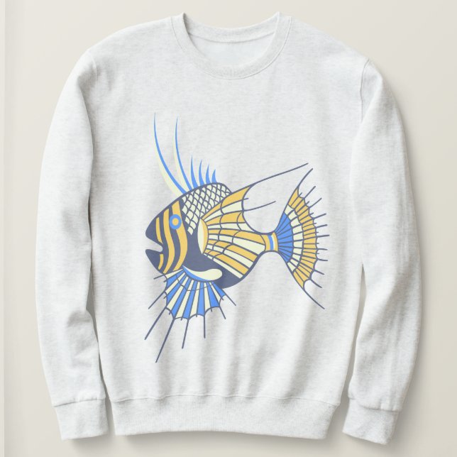 Sweatshirt Poisson aquatique bleu tropical jaune (Design devant)
