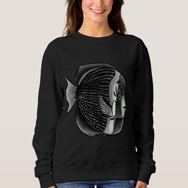 Sweatshirt Poisson Avec Oeil Noir Et Blanc Encre Numérique (Devant)