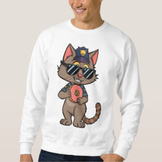 Sweatshirt Police Cat - 90s Cartoon Donut Cop