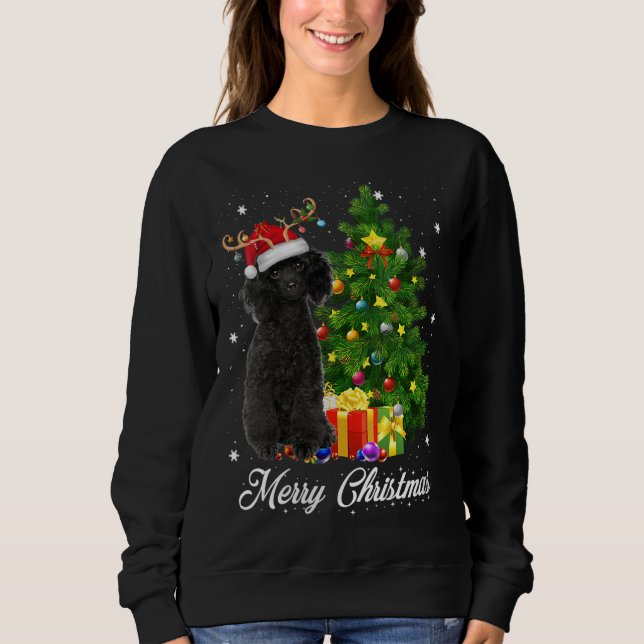 Sweatshirt Poodle noir Père Noël Noël Arbre Lumières Noël Rei (Devant)