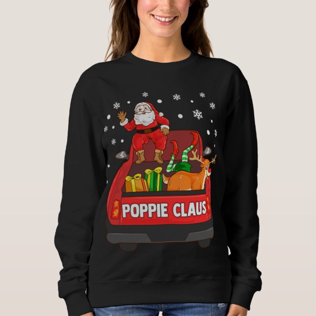 Sweatshirt Poppie Claus Camion Rouge Père Noël Reindeer Elf C (Devant)