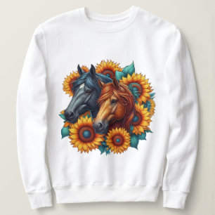 Sweatshirt Portraits colorés de chevaux avec des tournesols v