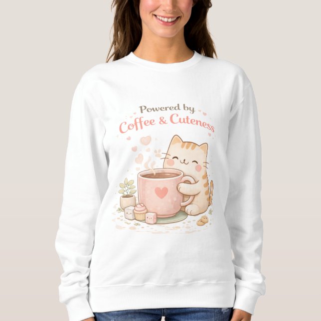 Sweatshirt Powered by Coffee and Cuteness Cute Kitty Cat Warm (Devant)