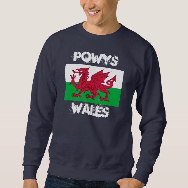 Sweatshirt Powys, Pays de Galles avec drapeau gallois (Devant)