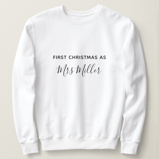 Sweatshirt Premier Noël en tant que Mme Nom personnalisé (Design devant)