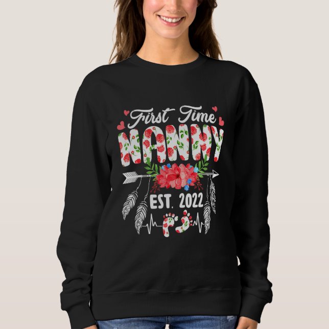 Sweatshirt Première Nanny Anniversaire Fête des mères Fleurs  (Devant)