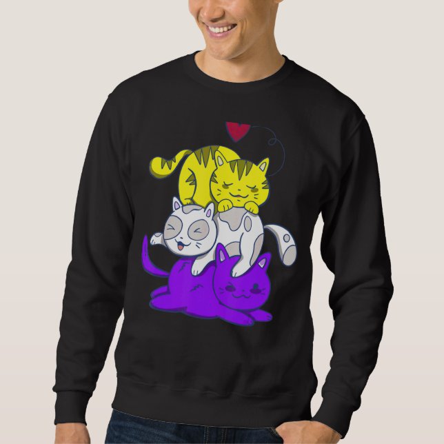 Sweatshirt Pride non binaire Chat Lgbt Non Binary Drapeau Cut (Devant)