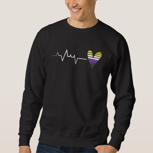Sweatshirt Pride non binaire Heartbeat Heart Non Binary Flag  (Devant)