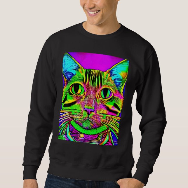 Sweatshirt Psychedelic Kitty Kitten Lover In Cat Art Style (Devant)