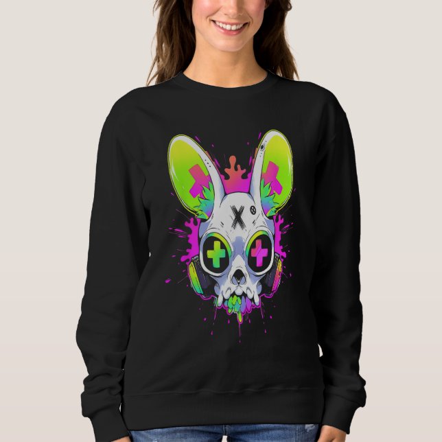 Sweatshirt Psychedelic Techno Rabbit Rave EDM Punk Grunge Aes (Devant)