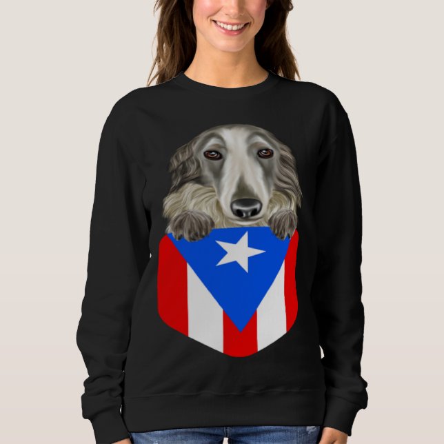 Sweatshirt Puerto Rico Flag Borzoi Dog In Pocket (Devant)