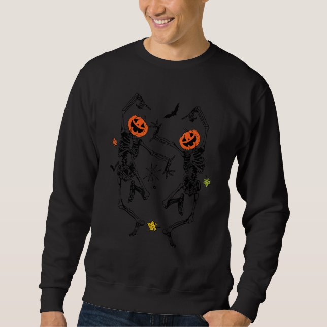 Sweatshirt Pumpkin Skeleton Dancing Spooky Season Maple Leave (Devant)
