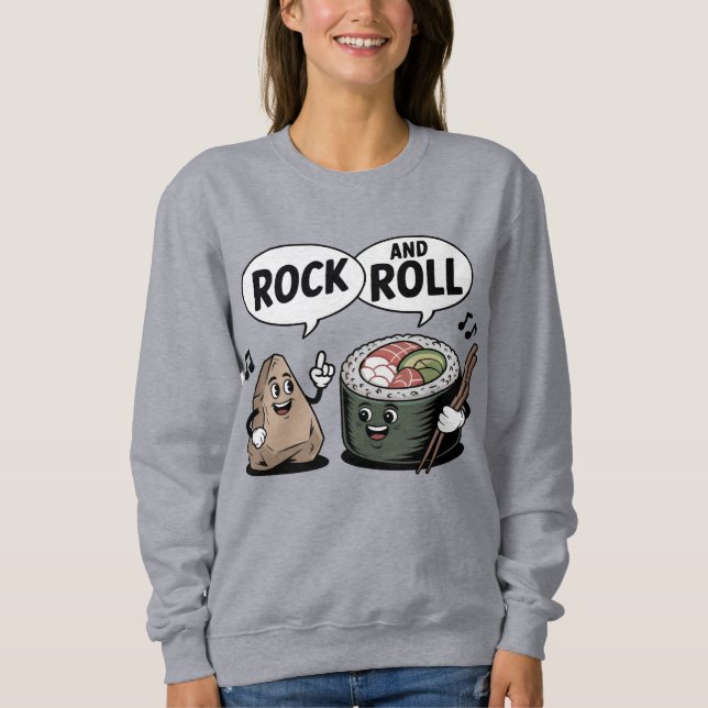 Sweatshirt Pun de dessin animé Rock and Roll Sushi (Devant)