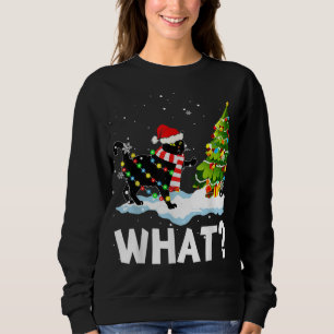 Sweatshirt Quel drôle Père Noël Chat Poussant l'arbre de Noël