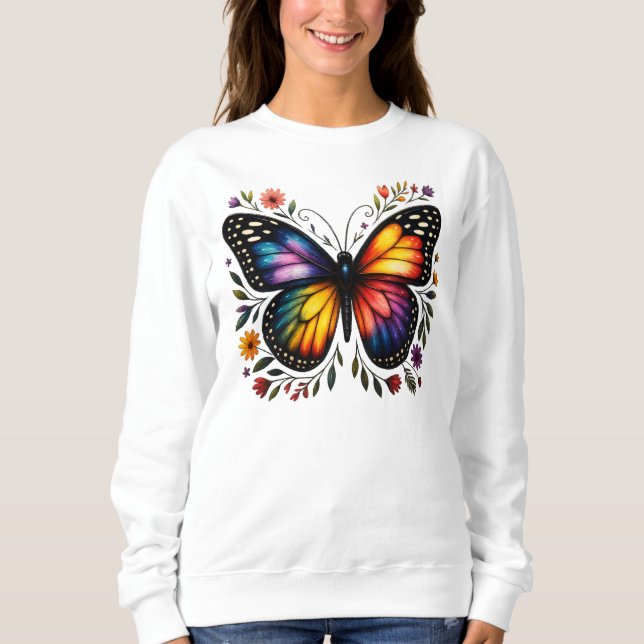 Sweatshirt Rainbow Butterfly Art (Devant)