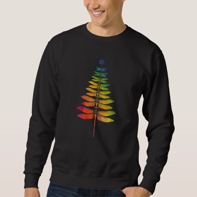Sweatshirt Rainbow Dragonfly Christmas Tree Fairycore Aesthet (Devant)