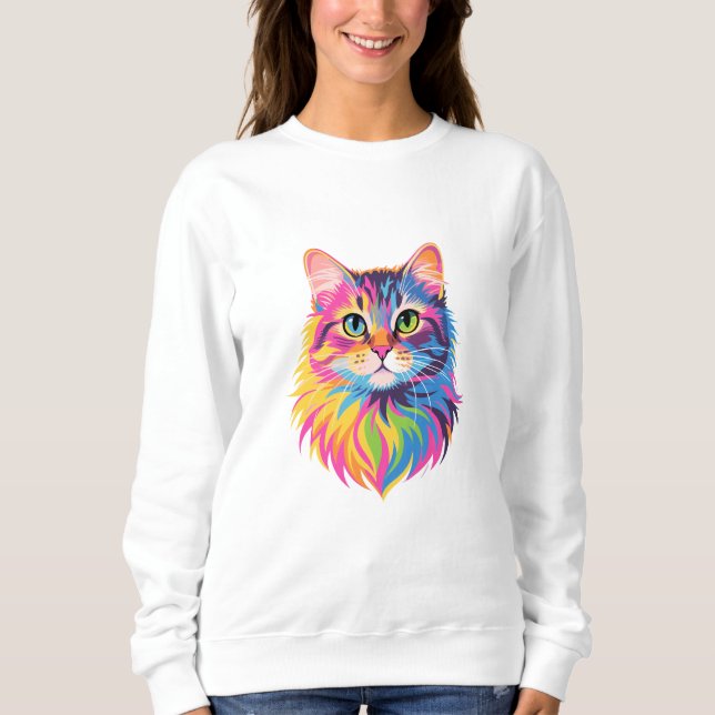 Sweatshirt Rainbow Pop Cat - Vibrant Vector Feline Art (Devant)
