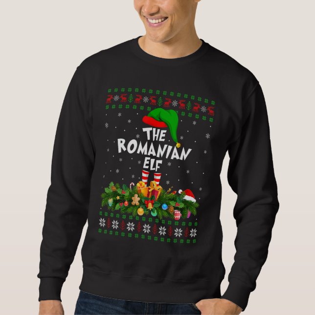 Sweatshirt Rapprocher famille laid elfe roumain Noël (Devant)