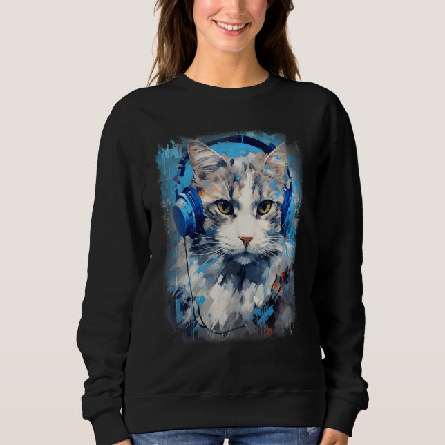 Sweatshirt Rave EDM Ragamuffin Cat Headphone (Devant)