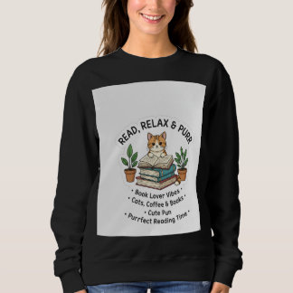 Sweatshirt Read, Relax & Purr – Cute Cat Reading Books Sticke