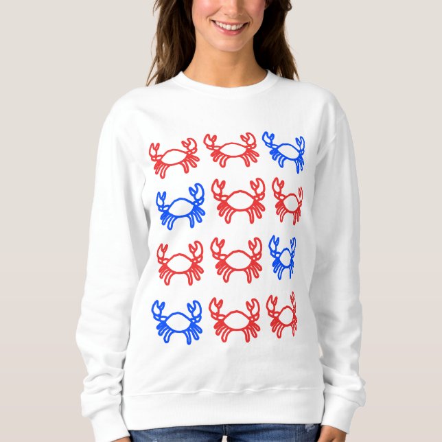 Sweatshirt Red and Blue Outline Crab Design (Devant)