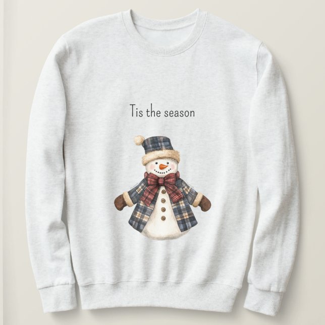 Sweatshirt Red Blue Plaid Christmas Snowman (Design devant)