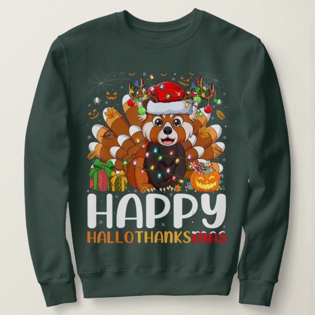 Sweatshirt Red Panda illuminations de Noël Santa Hat Pajamas  (Design devant)