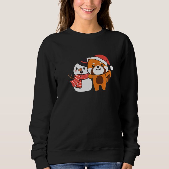 Sweatshirt Red Panda With Snowman In Winter For Christmas   (Devant)
