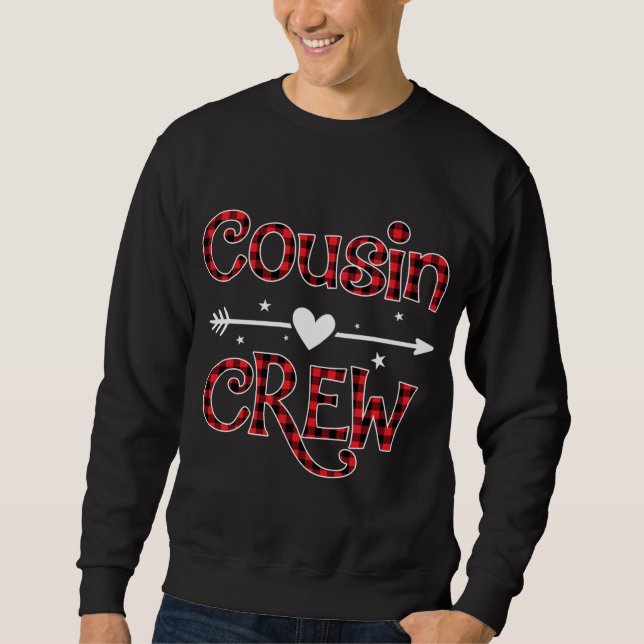 Sweatshirt Red Plaid Cousin Crew drôle Famille correspondant  (Devant)