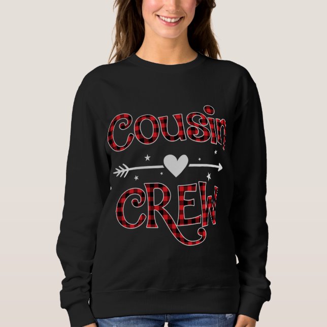 Sweatshirt Red Plaid Cousin Crew drôle Famille correspondant  (Devant)