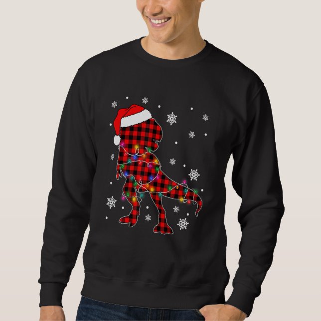 Sweatshirt Red Plaid Dinosaur Hat Santa Christmas Lights Buff (Devant)