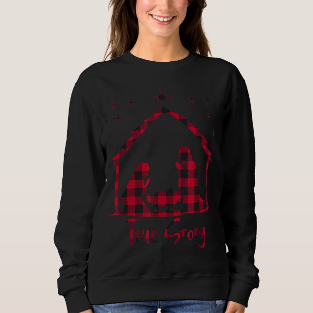 Sweatshirt Red Plaid True Story of Jesus Birth Christmas Nati (Devant)