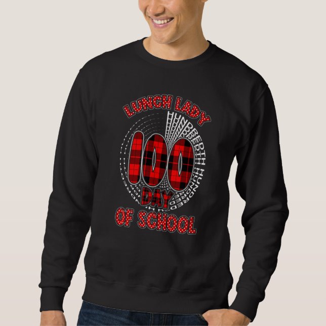 Sweatshirt Red Plaid Typography 100th day of School Lunch Lad (Devant)