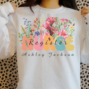 Sweatshirt Registre infirmière personnalisé floral