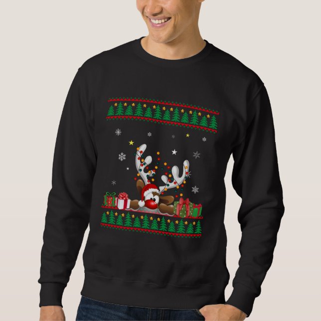 Sweatshirt Reindeer Santa Hat Ugly Christmas Sweater (Devant)