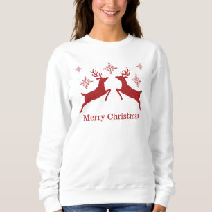 Sweatshirt Rennes Rouges Et Flocons De Neige Joyeux Noël