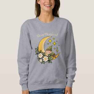 Sweatshirt Restez Magique Gnome sur le Croissant de Lune 