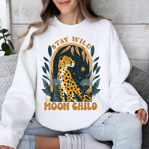 Sweatshirt Restez sauvage Lune Enfant Boho Leopard Retro