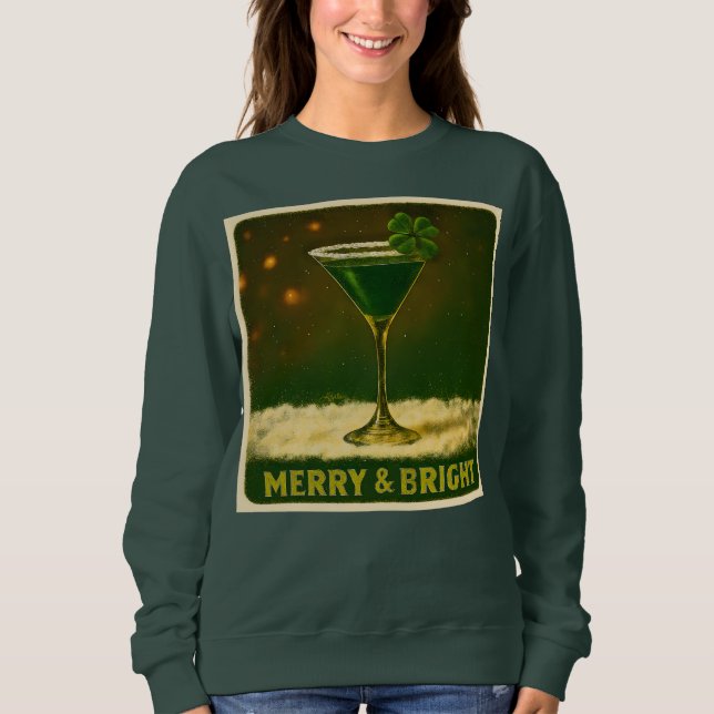 Sweatshirt Retro 50s 4 Leaf Clover Irish Christmas Martini (Devant)