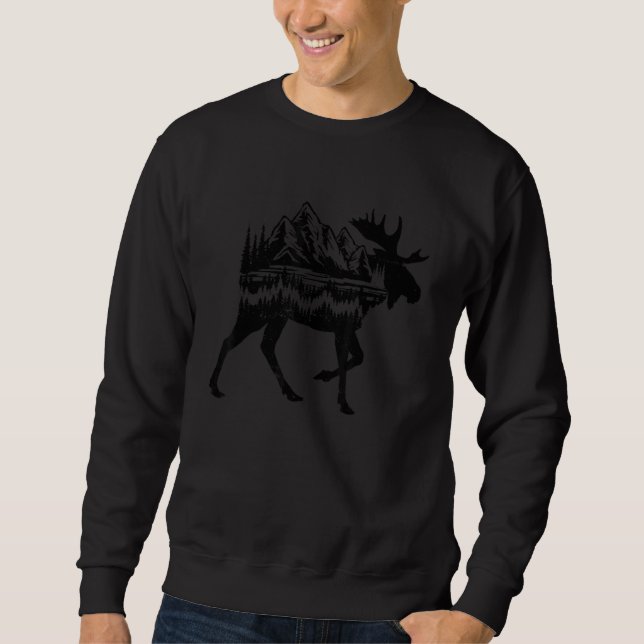 Sweatshirt Retro Alaska AK Moose Juneau Mountain Wildlife Vin (Devant)