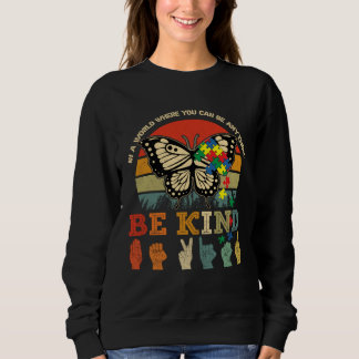 Sweatshirt Retro Be Kind Puzzle Butterfly ASL Teacher Autism 