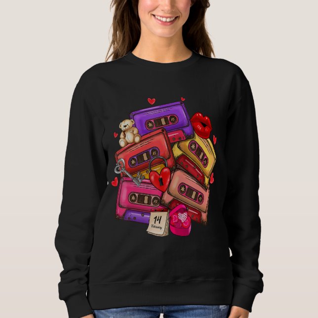 Sweatshirt Retro Cassette Tapes Musique Coeur rouge Heureux V (Devant)