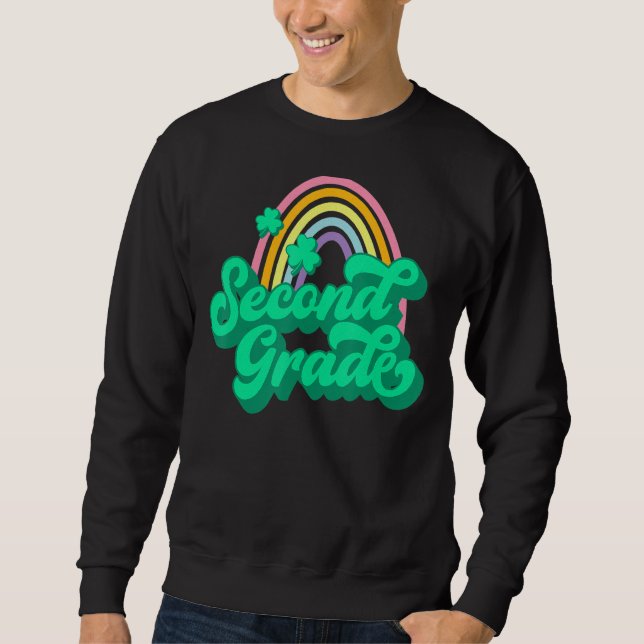 Sweatshirt Retro Enseignant de deuxième année shamrock arc-en (Devant)