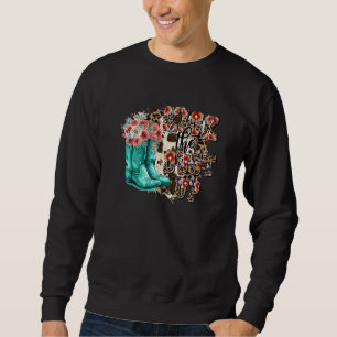 Sweatshirt Retro Floral Cowgirl Boot Kick Up Western