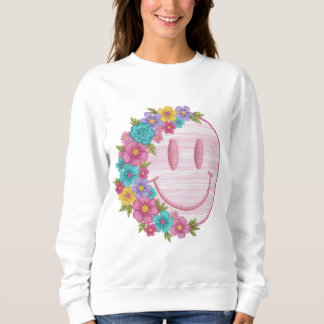 Sweatshirt Retro Floral Smiley Face PNG Sublimation Design 